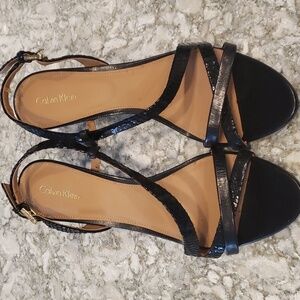 Calvin Klein Lorren strappy leather heeled sandal in black